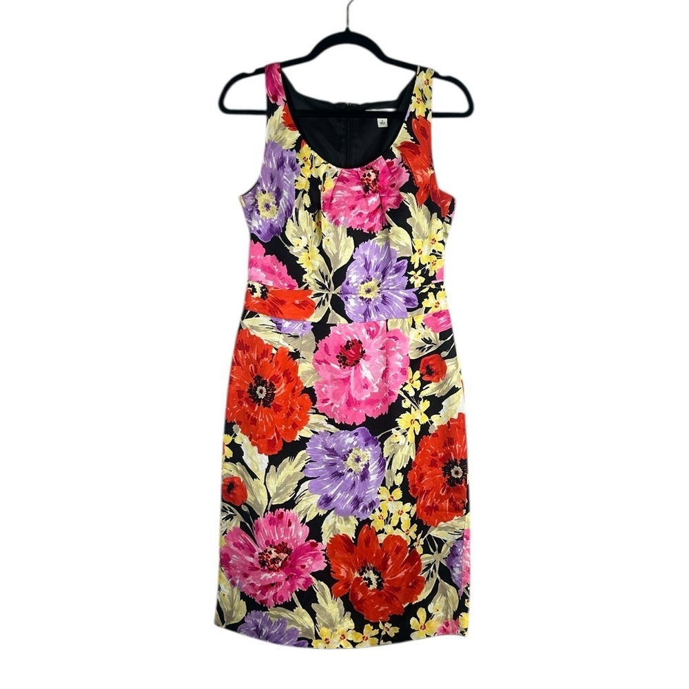 Banana Republic Black Floral Rayon Linen Blend Event Classic Sheath Dress Size 4